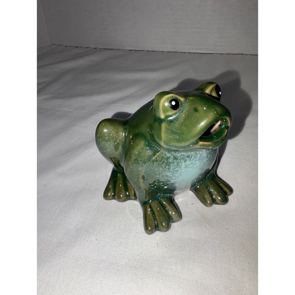 Green Ceramic Frog Figurine Glossy Glaze Decorative Animal Statue Vintage - Picture 5 of 10